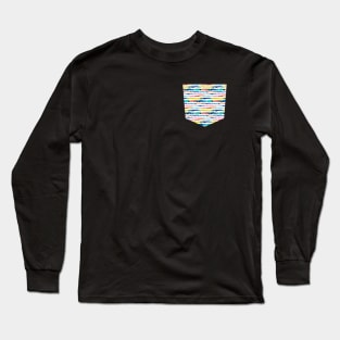 Pocket - Gradient Watercolor Lines Blue Long Sleeve T-Shirt